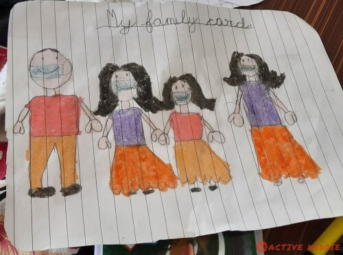 Ayushi has created a family card having
- Each one of them is standing together
- Wearing mask for safely
